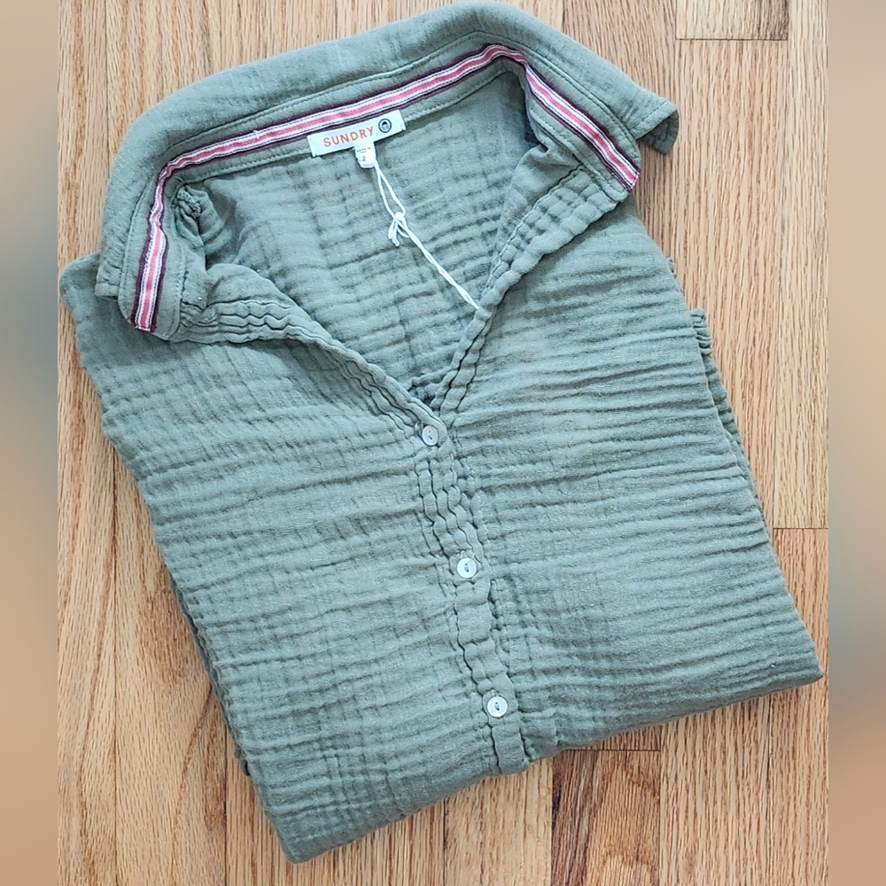 Sundry by Anthropologie Long Sleeve Button Down Shirt green Women's Size 2